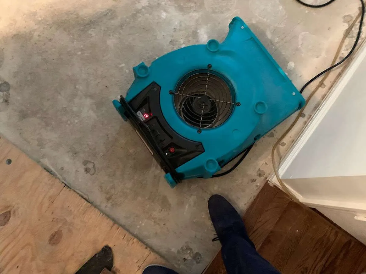 Air mover drying subfloor during Leak Detection & Repair in Seagoville